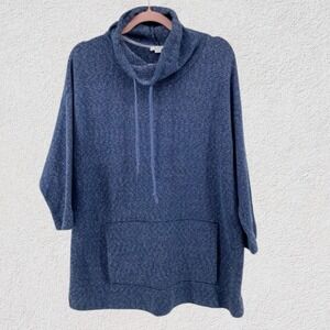 Pure J. Jill Blue Cowl Neck Pullover Sweater Women Small Pocket Blue Cozy Tunic